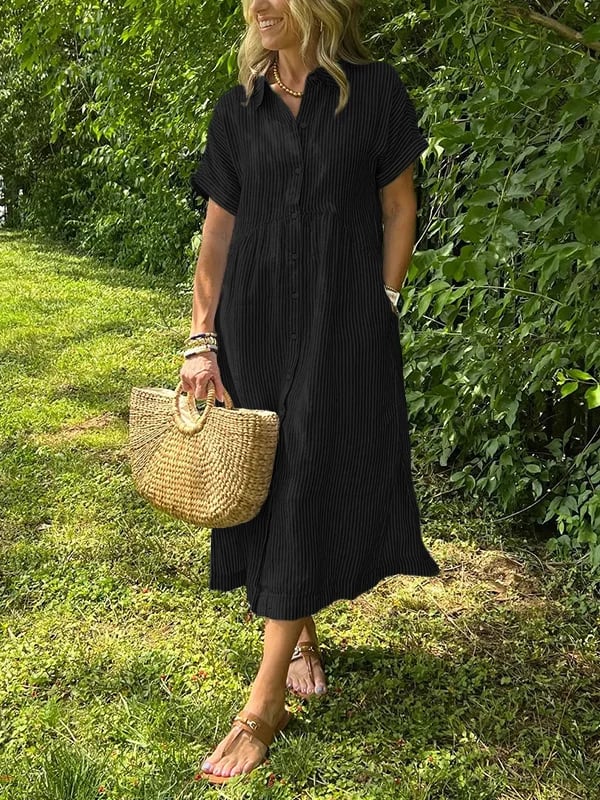Robe Midi Femme en Lin Rayée - Chloé