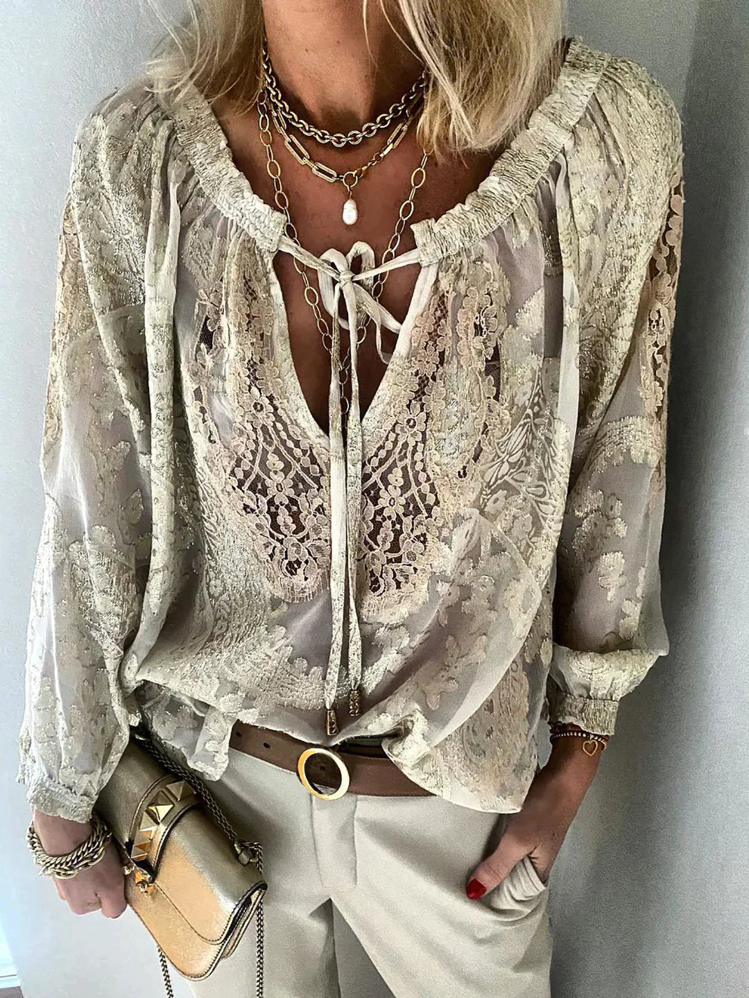 Blouse Femme En Dentelle Col V BohÚme - Chloé