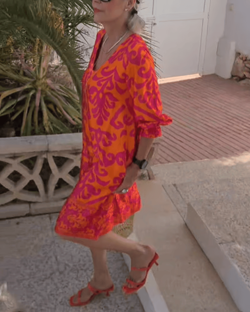 Robe Femme Bohème Imprimée - Marine