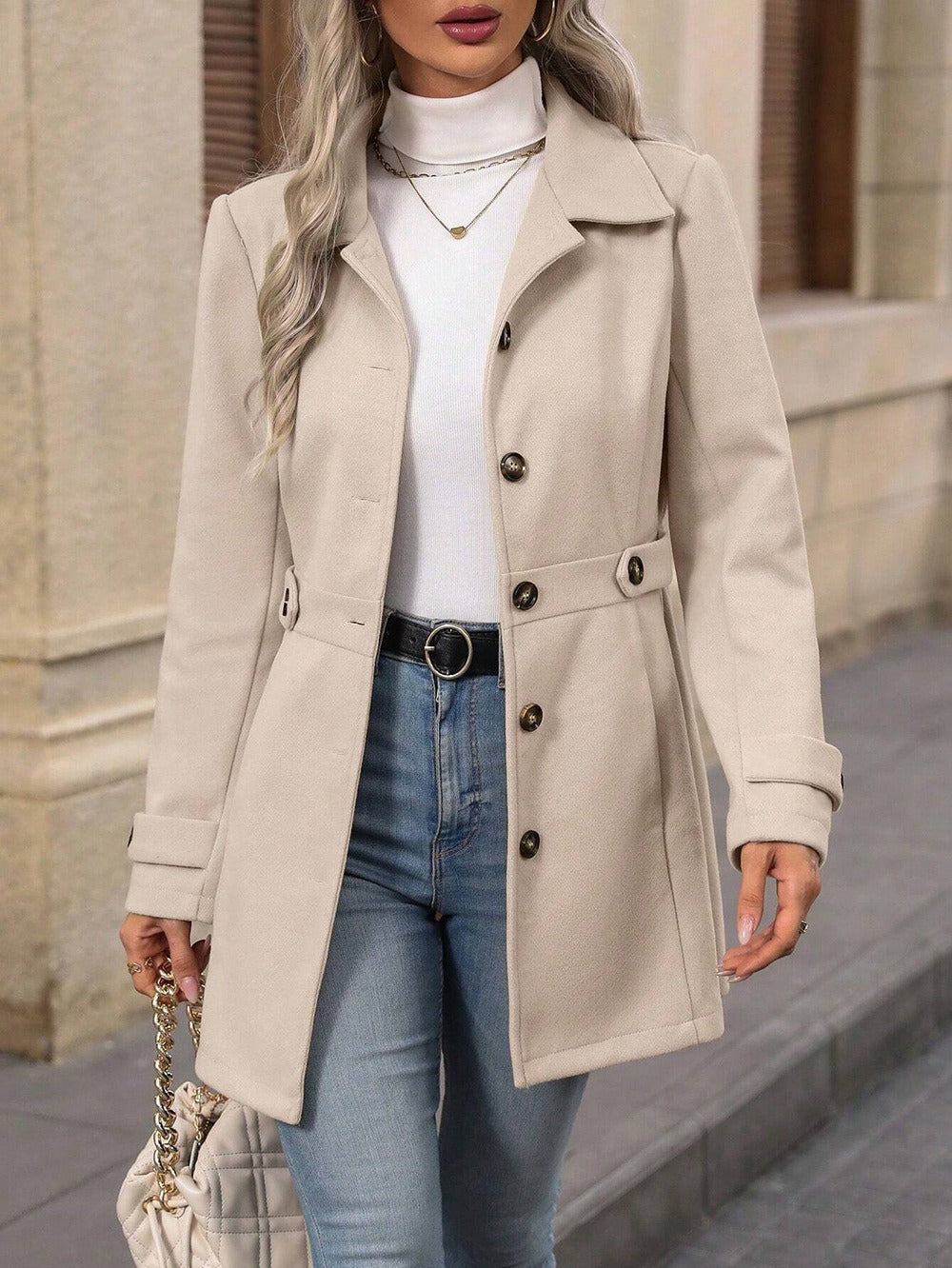 Karine | Manteau ĂlĂ©gant Mi-Long Laine