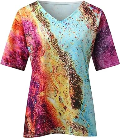 T-Shirt Femme Imprimé Col V Manches Courtes - Carnale