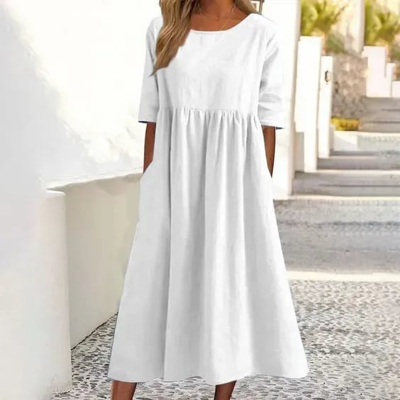 Élise - Robe Mi-Longue Lin Décontractée Femme