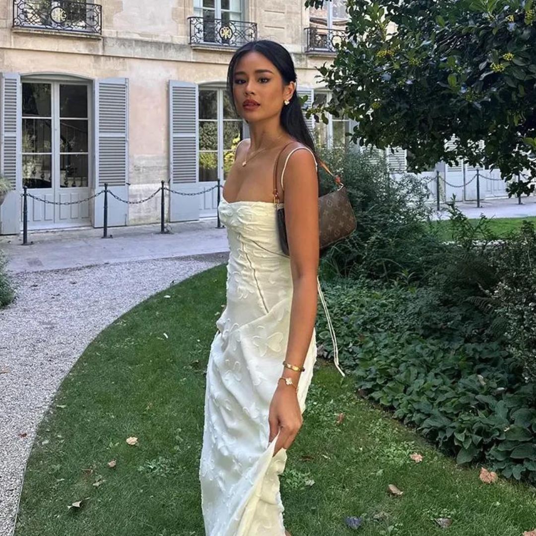Isabelle - Robe Longue Bustier En Jacquard À Motif Floral Subtil