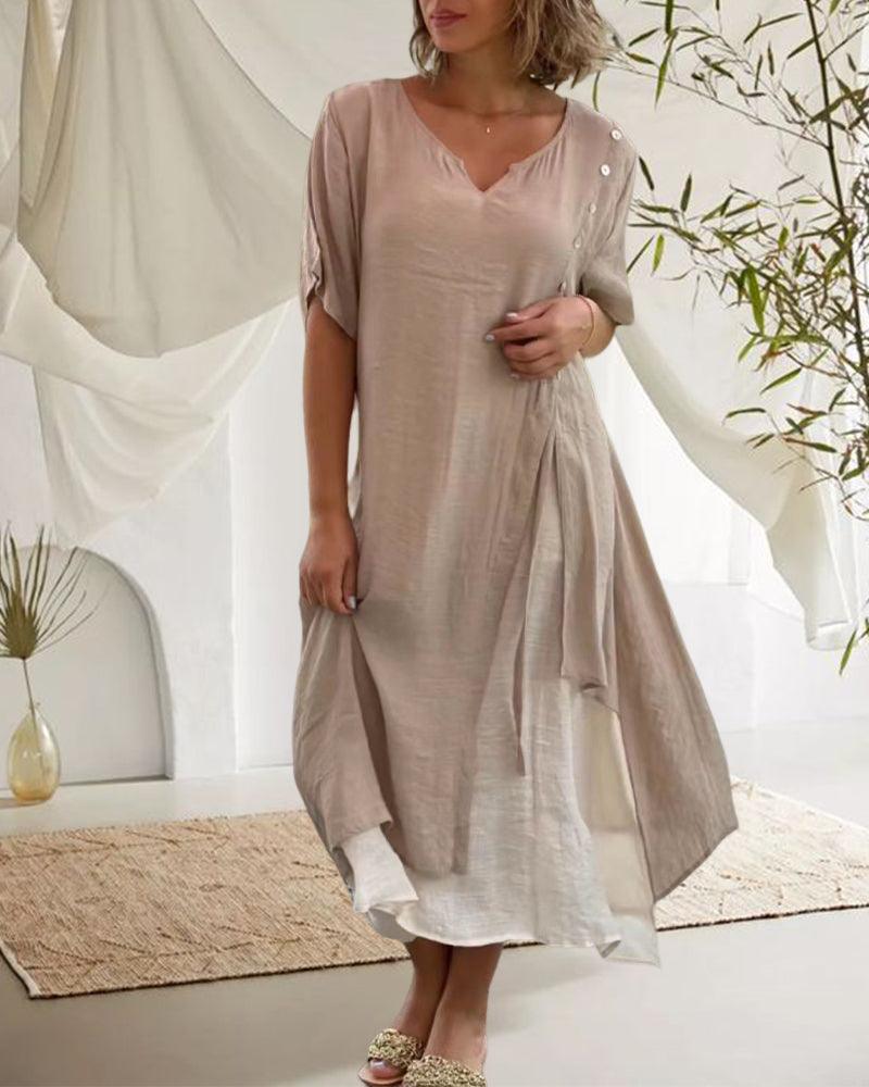 Apolline - Robe à manches courtes et col en V pour un style casual chic