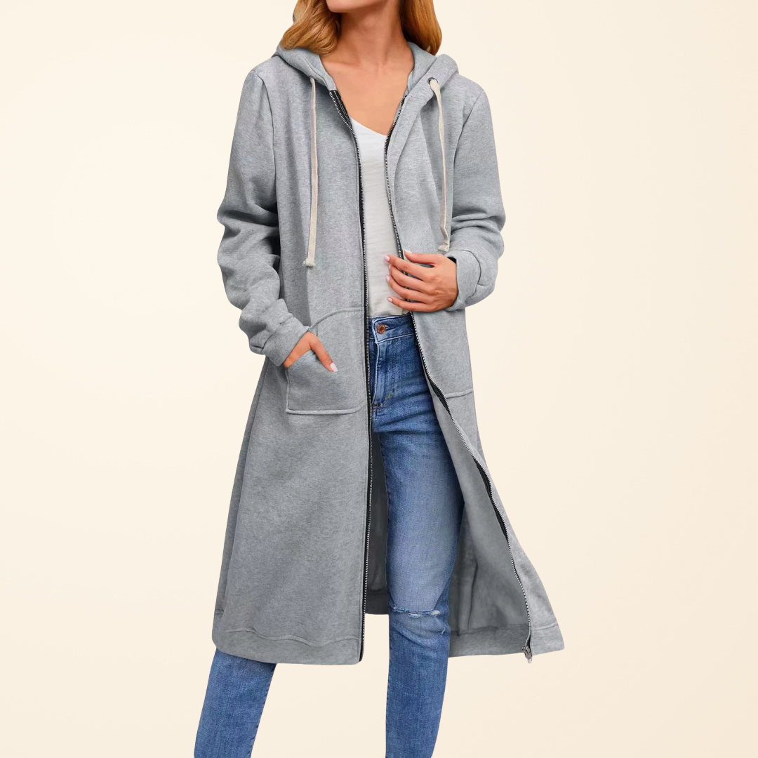 Sophie - Cardigan Élégant Maxi Zippé à Capuche