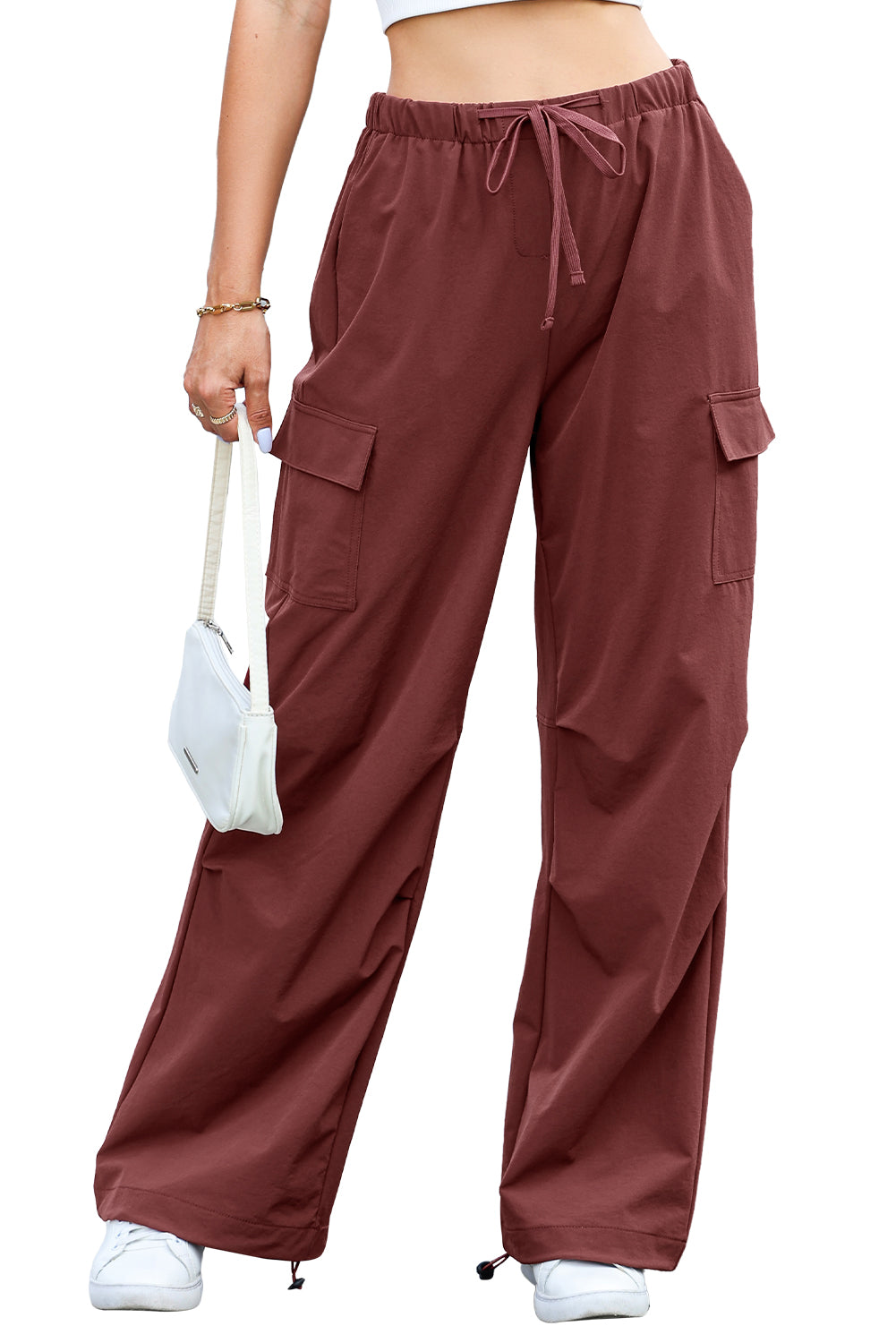 Romain – Pantalon Cargo Rouge Minéral Avec Cordon De Serrage Et Jambes Larges