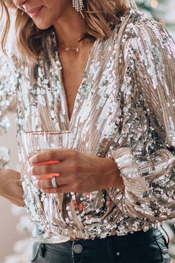 Blouse Femme Ă Paillettes Manches Longues - Valeria