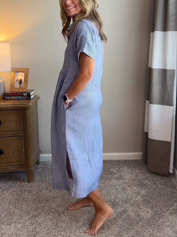 Robe Midi Femme en Lin Rayée - Chloé