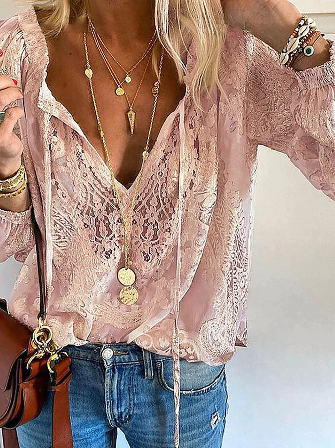 Blouse Femme En Dentelle Col V Bohème - Chloé