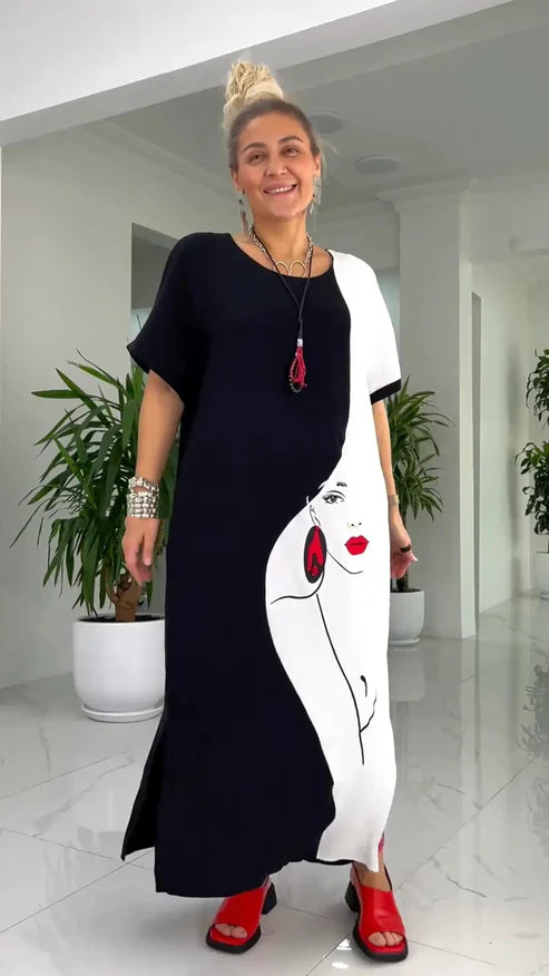 Valérie - Robe Longue Femme Ample Imprimée