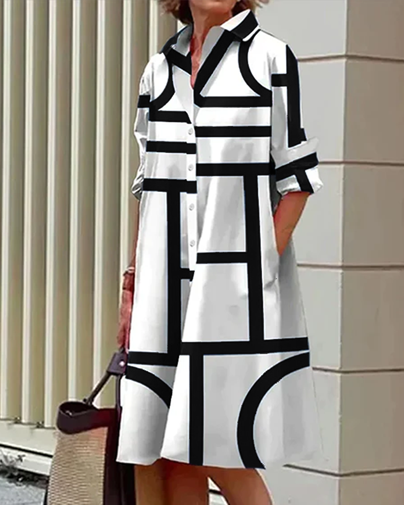 Estelle - Robe Imprimée Géométrique - Coupe Fluide - Femme