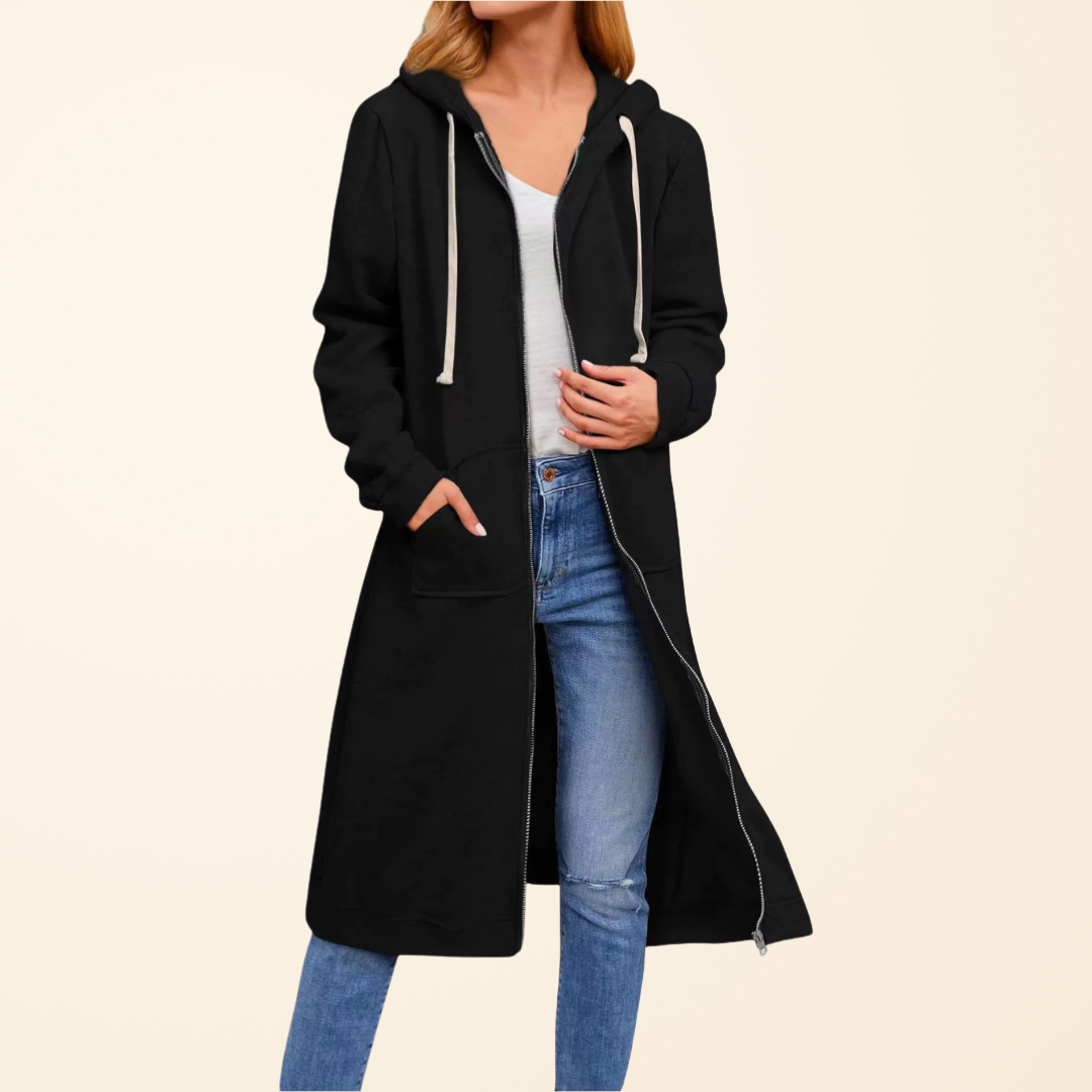Sophie - Cardigan Élégant Maxi Zippé à Capuche