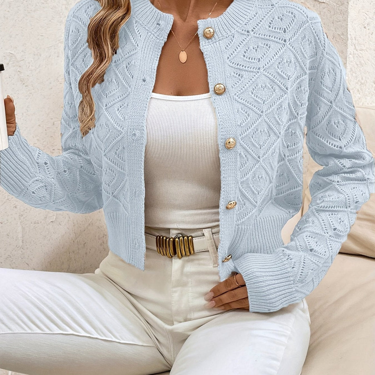 Sylvie - Cardigan Élégant Ajouré Boutonné