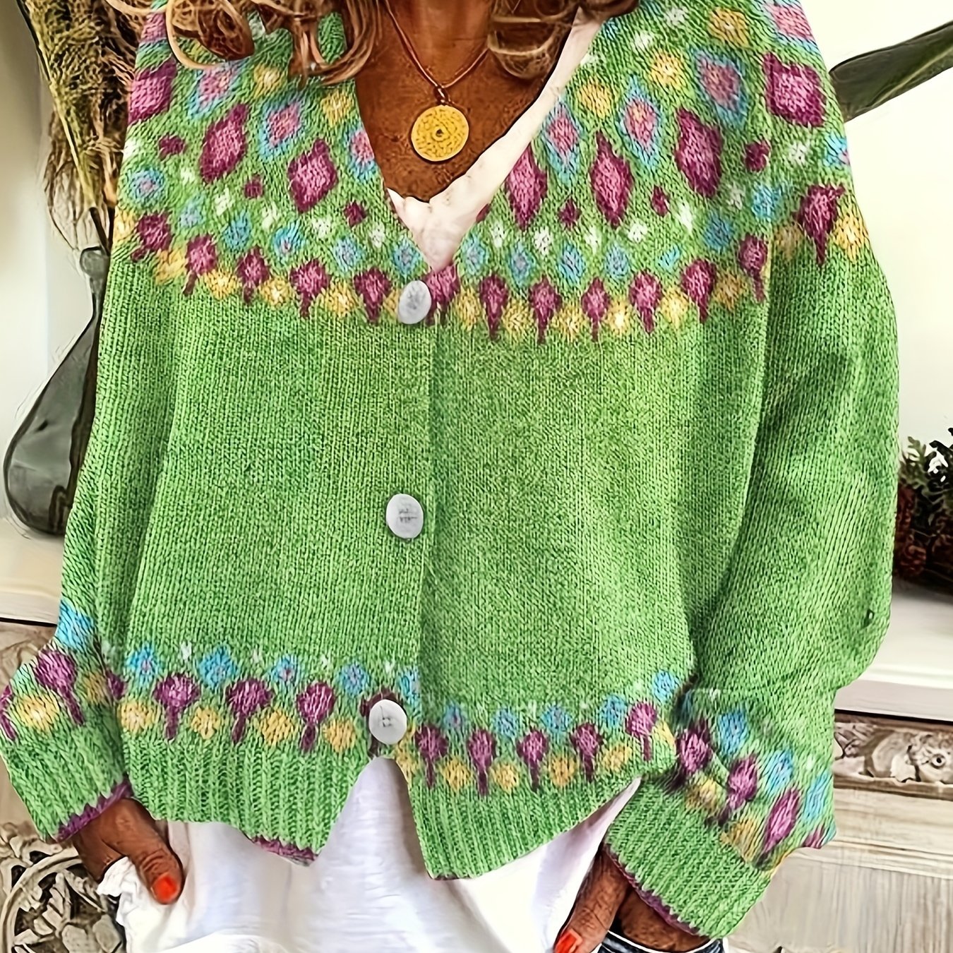 Élodie - Cardigan Féminin Bohème Col V
