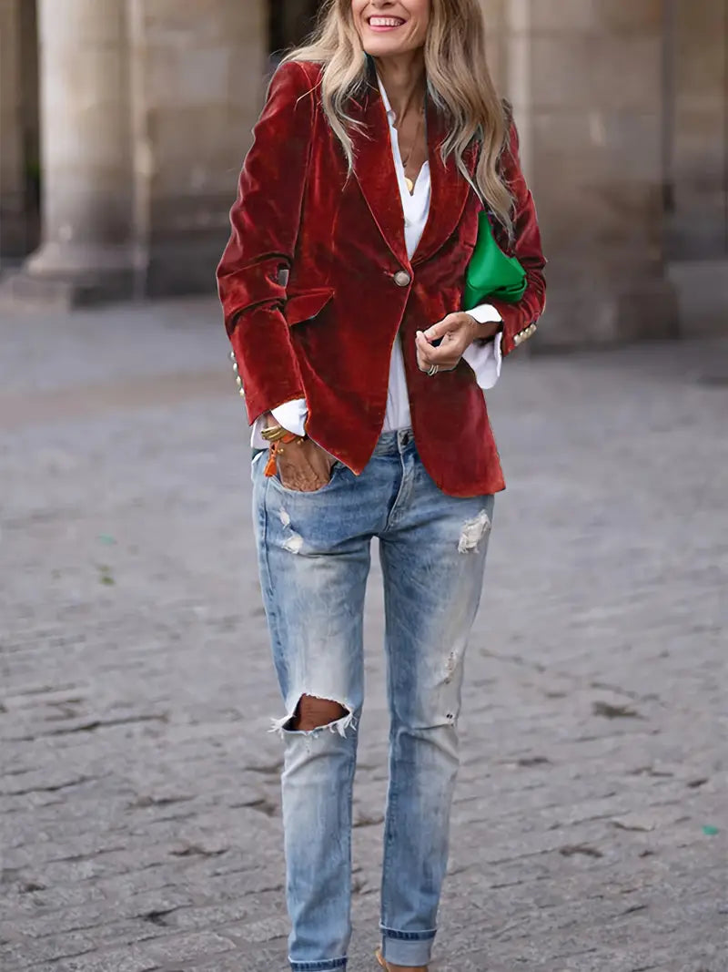 Caroline - Blazer Élégant Velours Boutonné