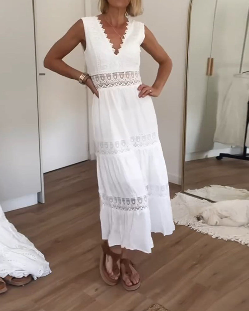 Robe Longue Femme En Dentelle Blanche Bohème - Nathalie