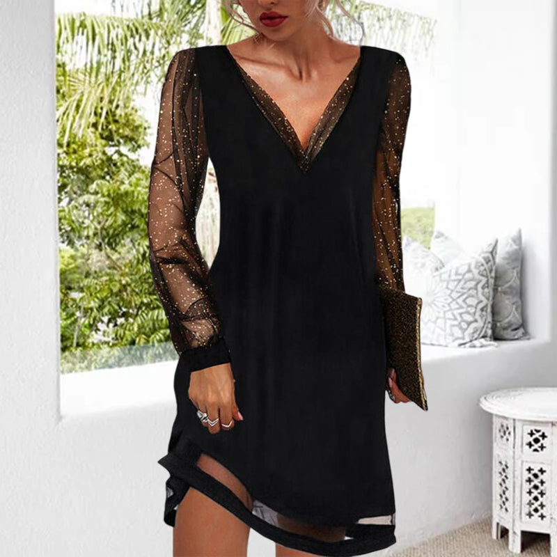 Lucie - Robe De Soirée Élégante Manches Paillettes Femme