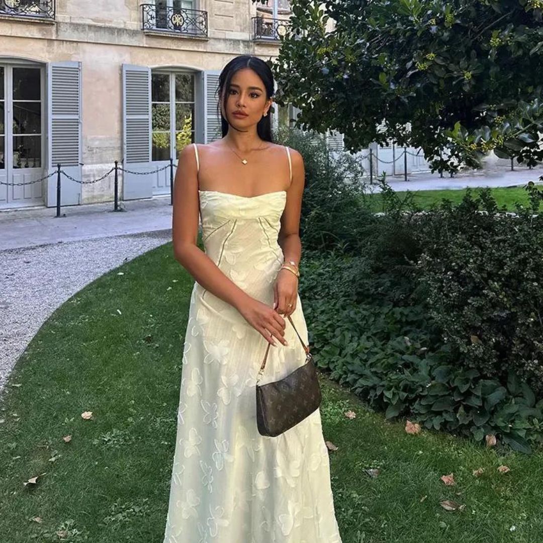 Isabelle - Robe Longue Bustier En Jacquard À Motif Floral Subtil