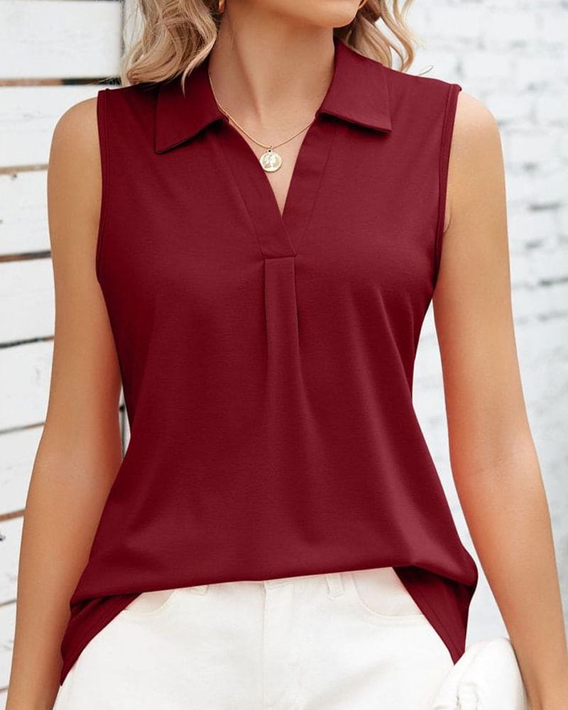 Top Femme Sans Manches Col Polo Fluide Chic - Carla