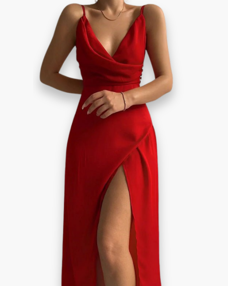 Robe festive élégante des femmes | Maxi avec un col en V et une fente de cuisse 3