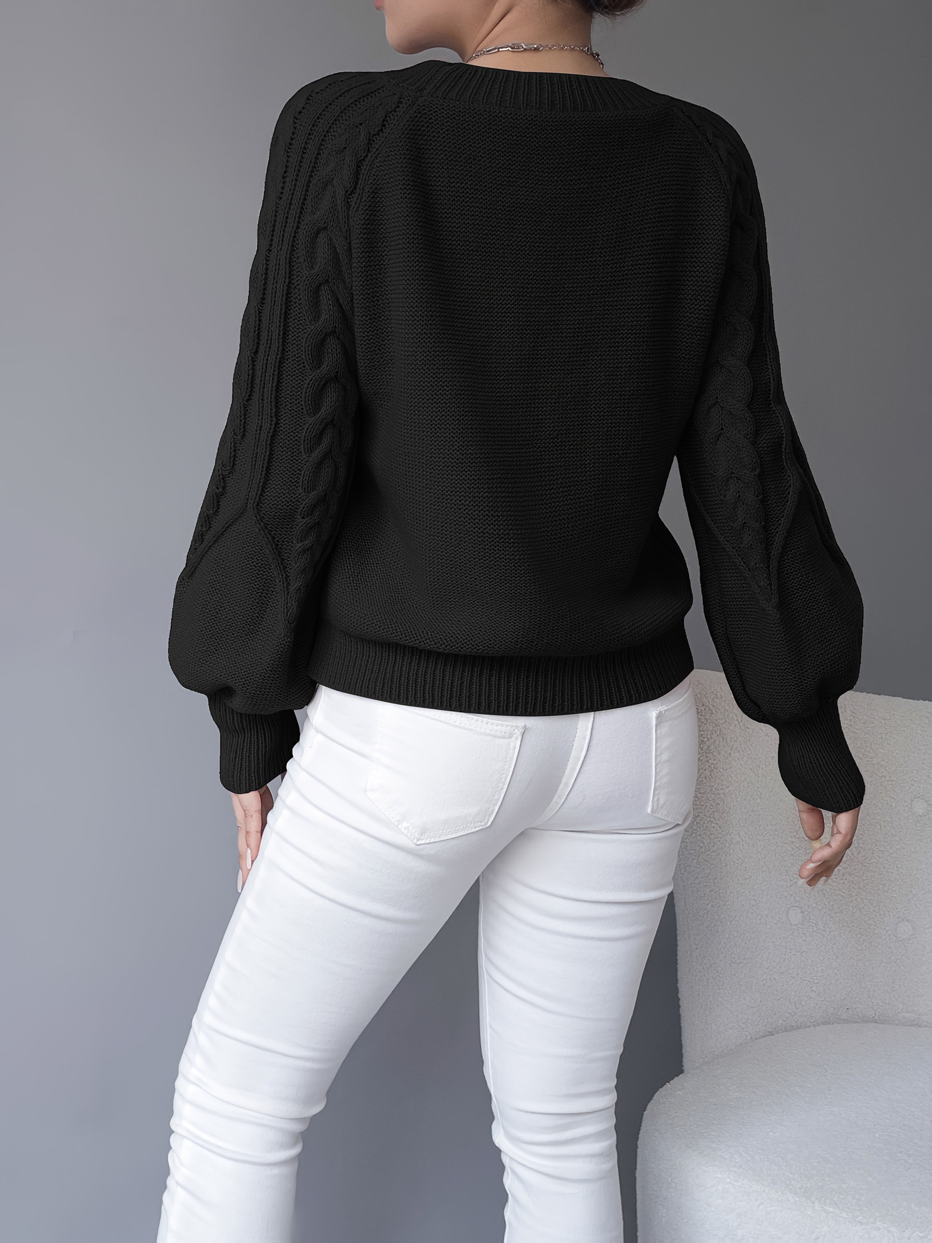 Sophie - Pull Élégant Torsadé Manches Bouffantes