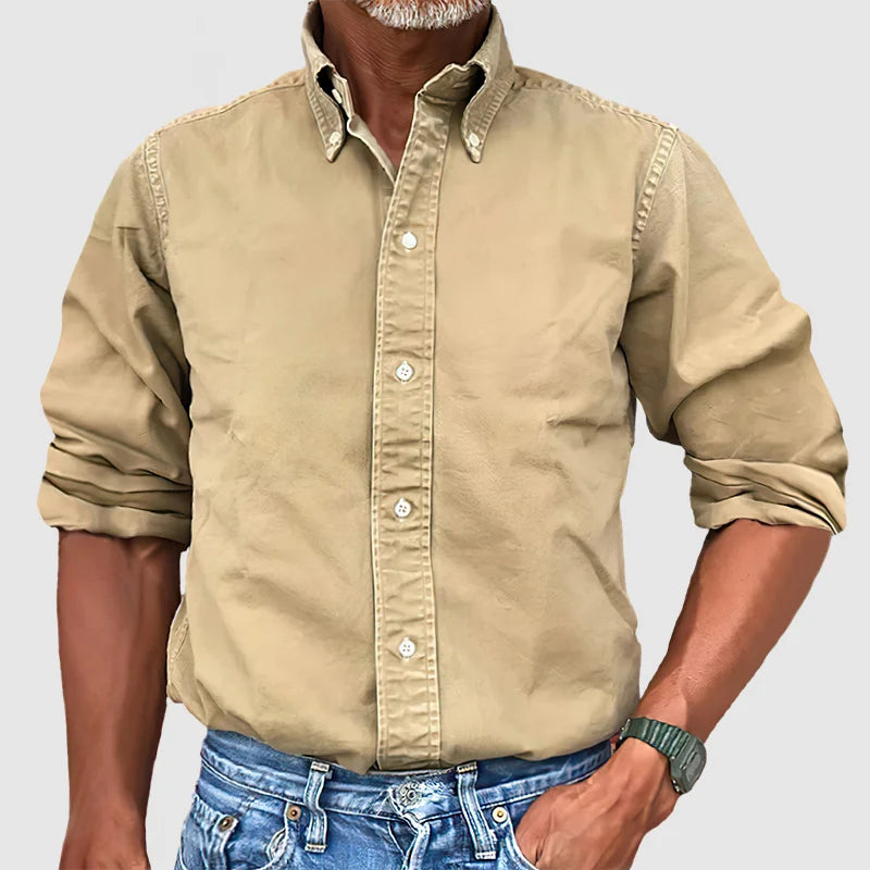 Hugo â Chemise Vintage Pour Hommes Avec Look DĂ©lavĂ© Et Manches Longues