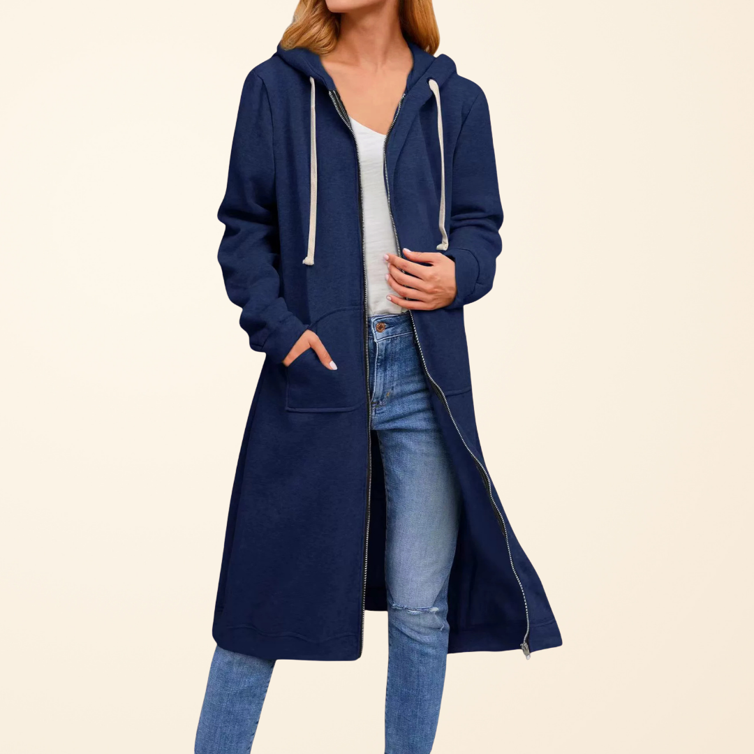 Sophie - Cardigan Élégant Maxi Zippé à Capuche
