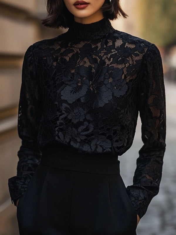 ValĂ©rie - Blouse Dentelle ĂlĂ©gante Col Haut Femme