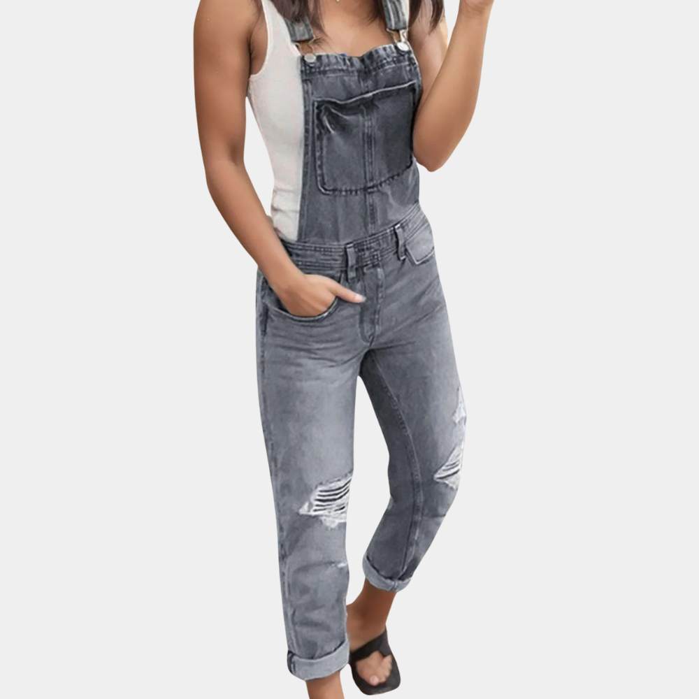 Cécile - Salopette en Jean Déchirée Pour Femmes - Tendance et Confortable-1