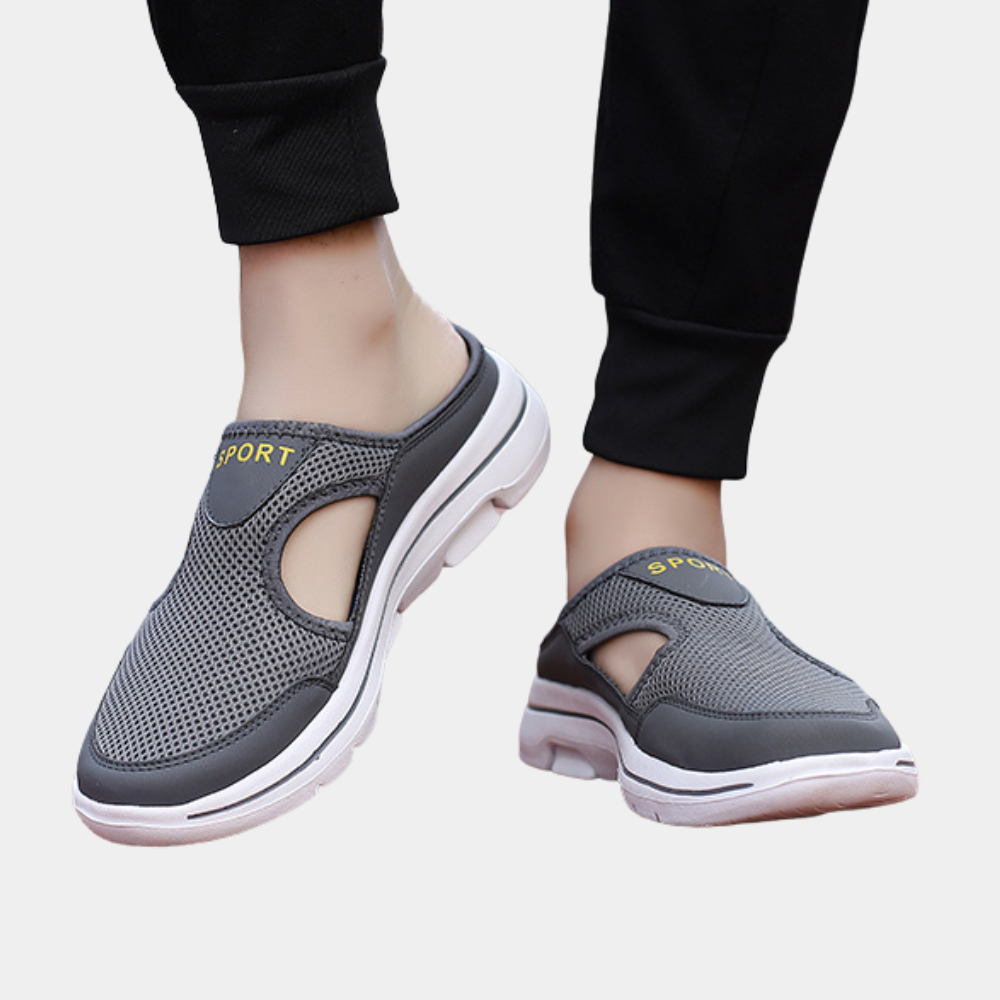 Chaussons pour hommes - Maille respirante - Support orthopédique - Noir-2