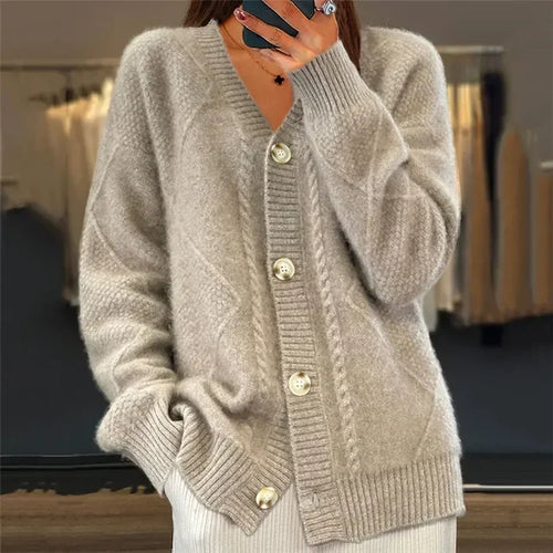 London - Cardigan Tricoté Élégant à Col en V pour Femmes