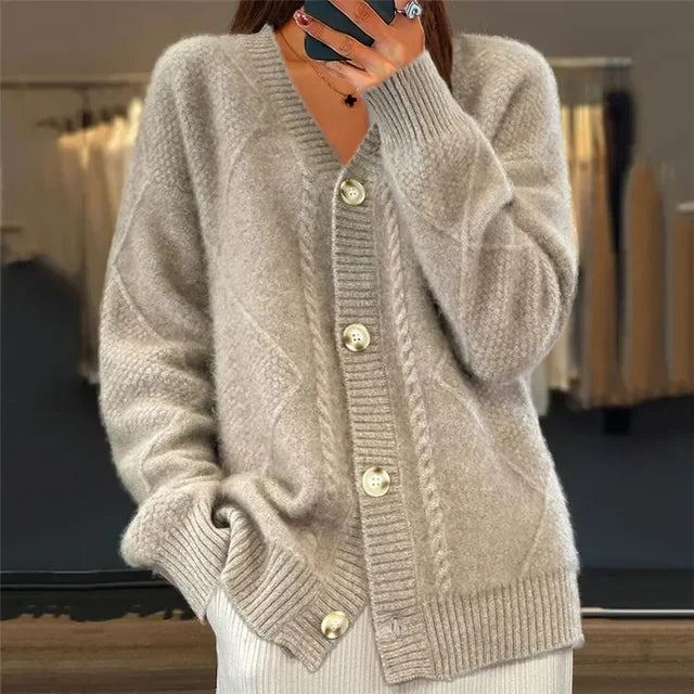 London - Cardigan TricotĂ© ĂlĂ©gant Ă  Col en V pour Femmes