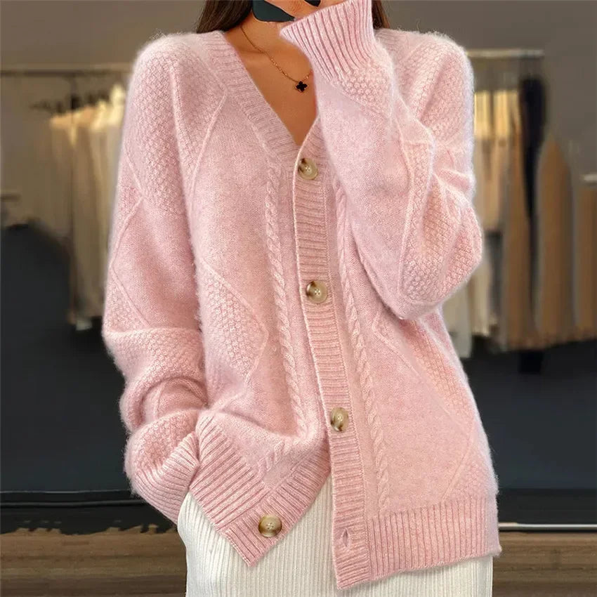 London - Cardigan TricotĂ© ĂlĂ©gant Ă  Col en V pour Femmes