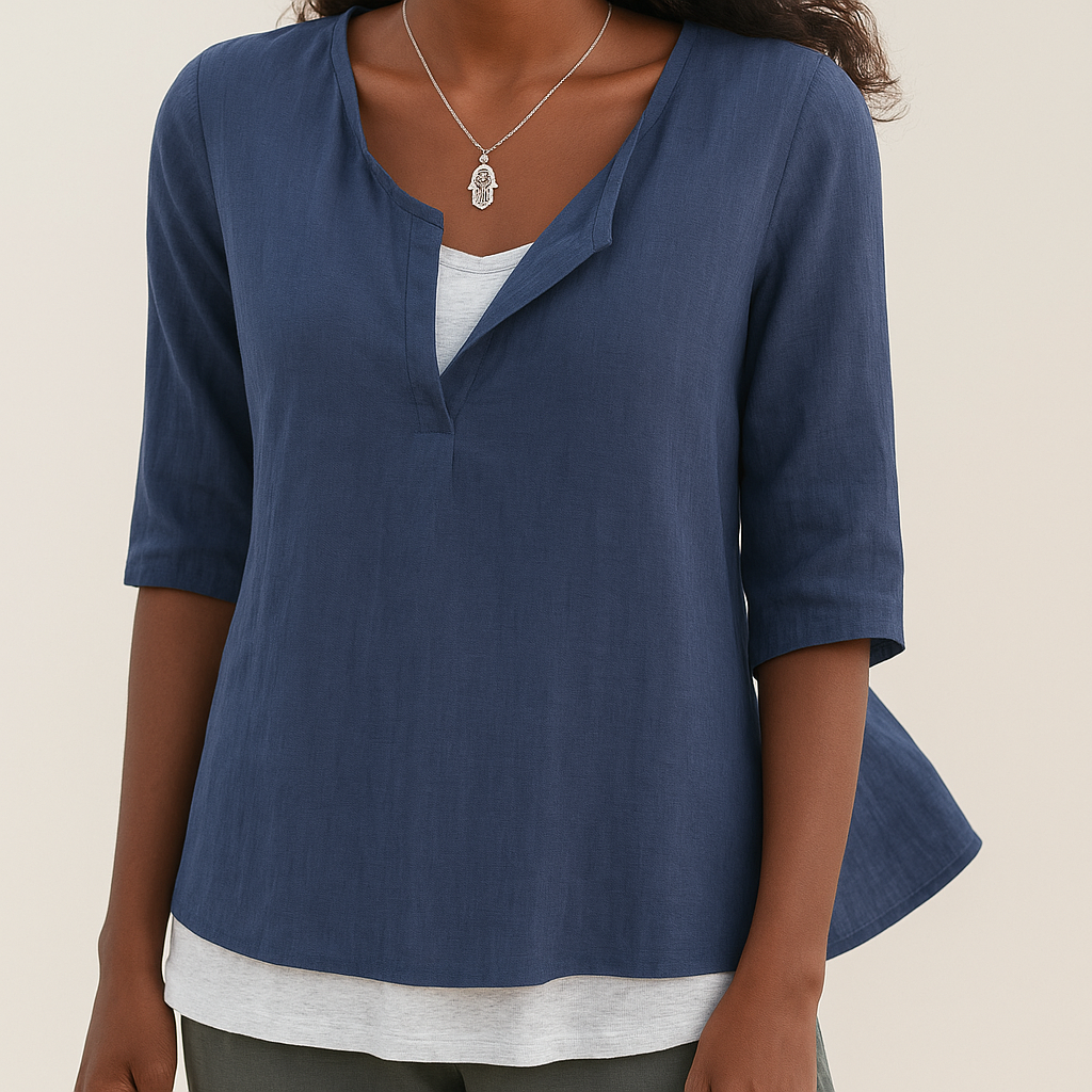 Julia - Chemise en coton pour femmes - ĂlĂ©gante - Col en V et manches 3/4