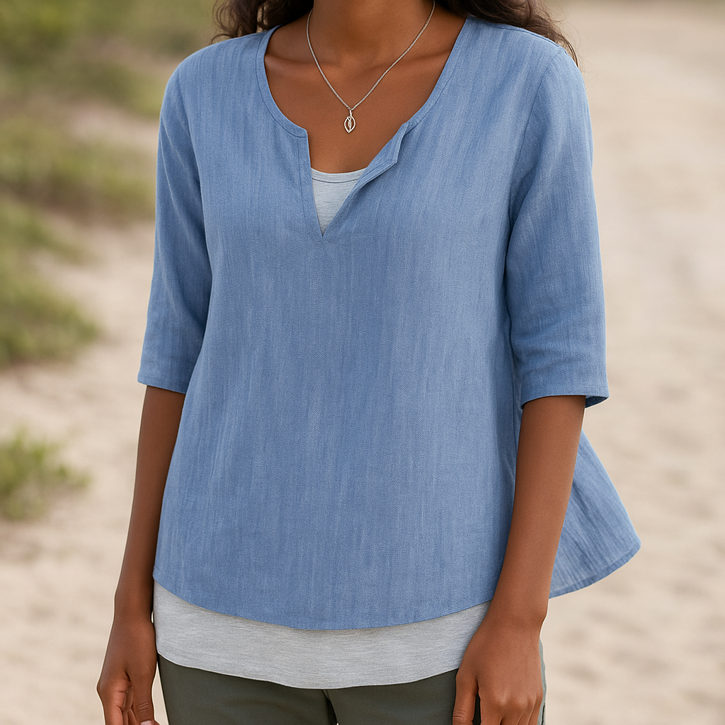 Julia - Chemise en coton pour femmes - ĂlĂ©gante - Col en V et manches 3/4