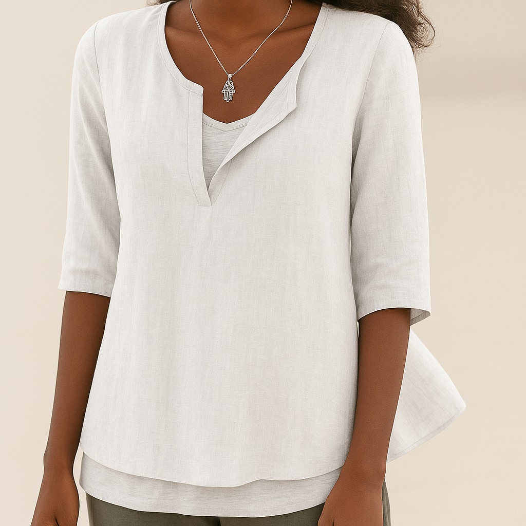 Julia - Chemise en coton pour femmes - Élégante - Col en V et manches 3/4