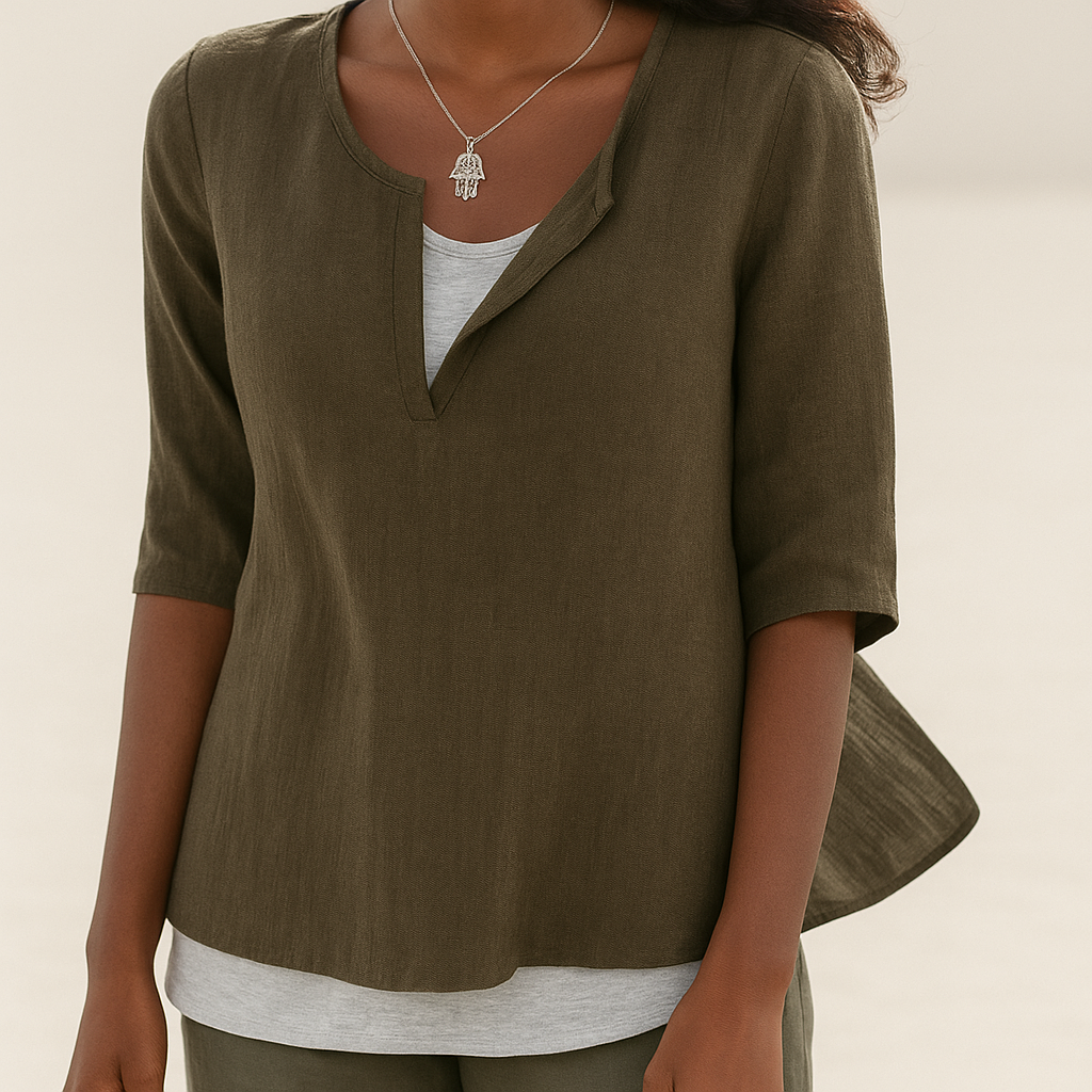 Julia - Chemise en coton pour femmes - Élégante - Col en V et manches 3/4