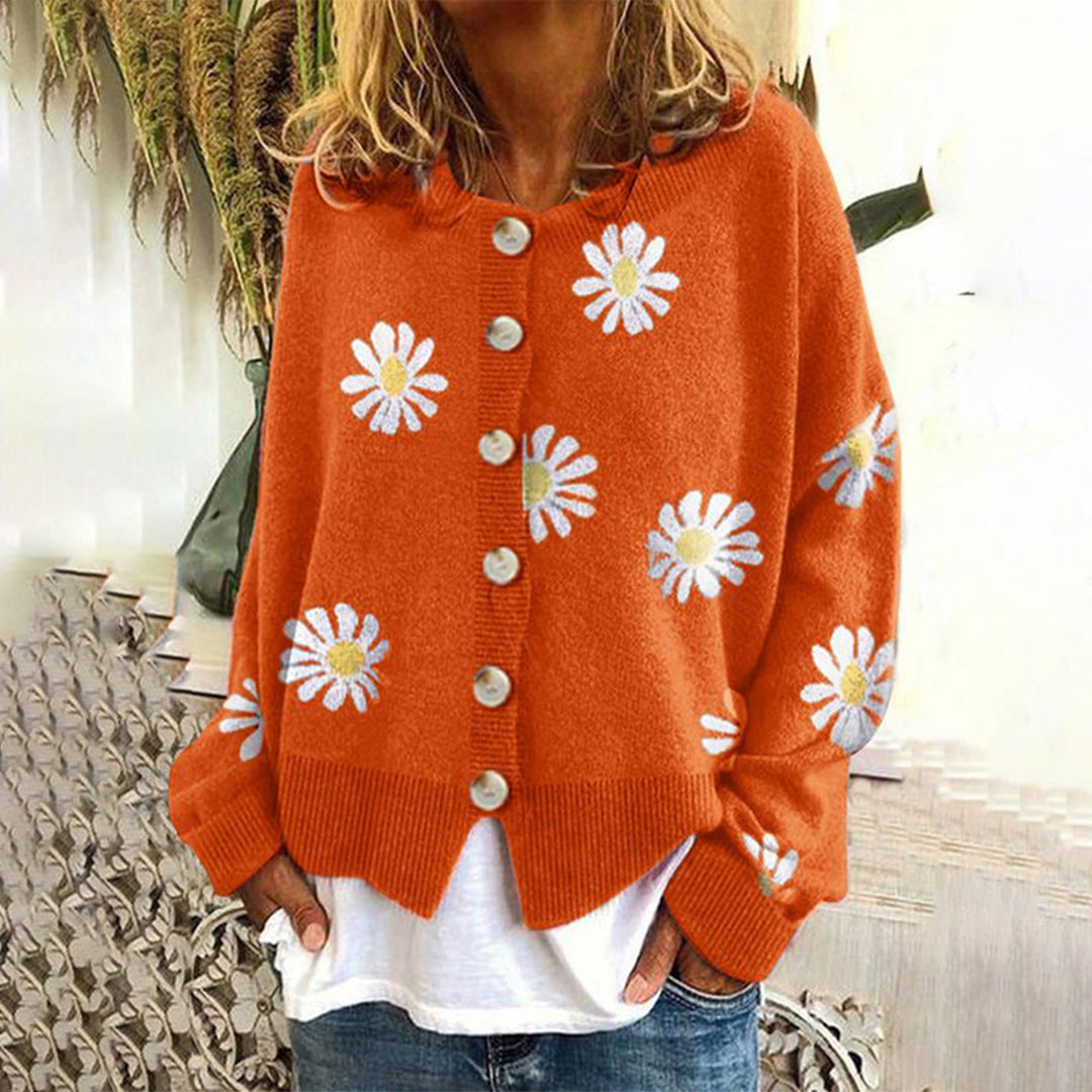 Amaris - Cardigan en laine tricoté à motif floral femme