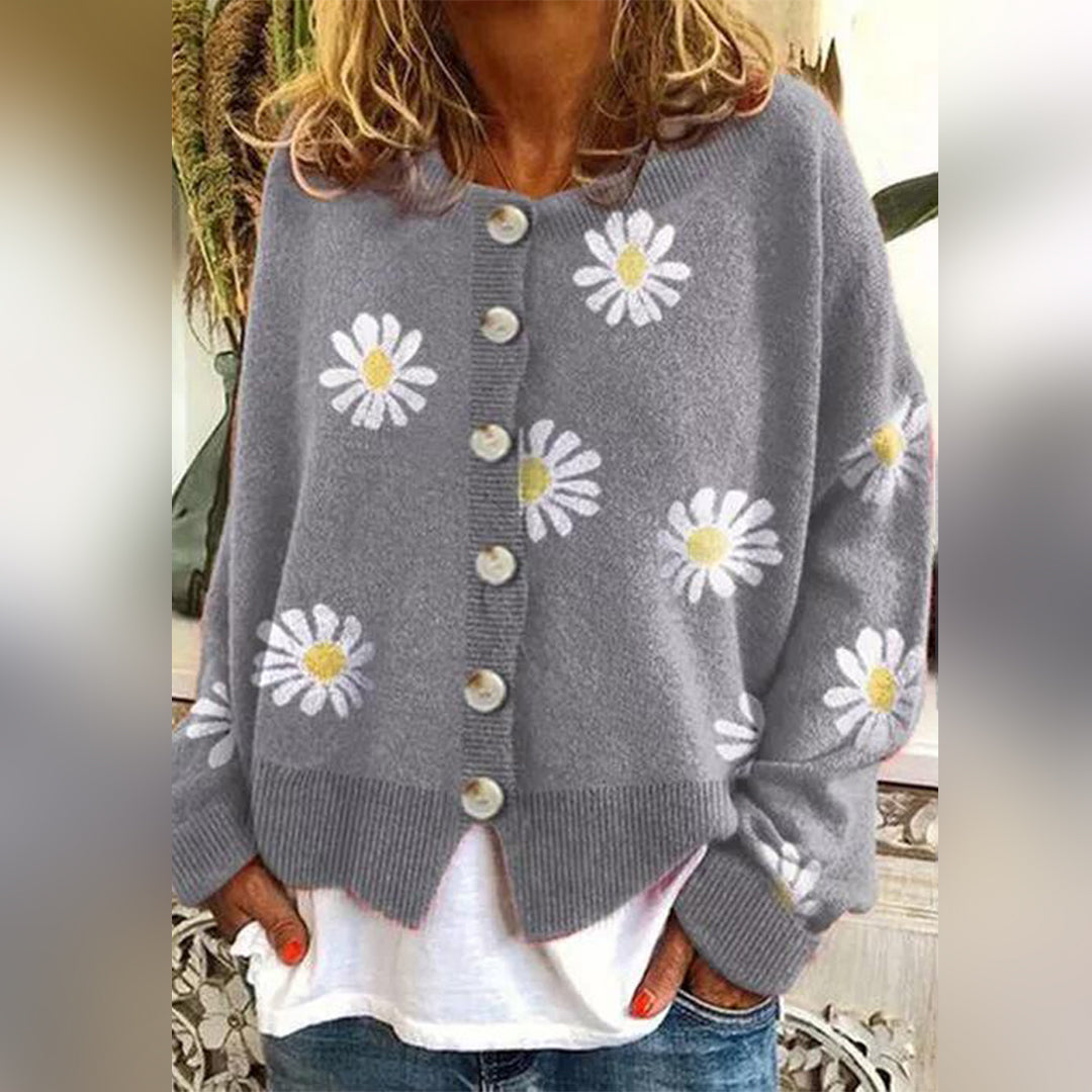 Amaris - Cardigan en laine tricoté à motif floral femme