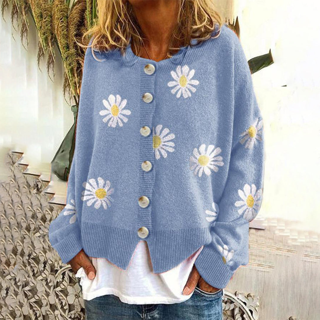 Amaris - Cardigan en laine tricoté à motif floral femme