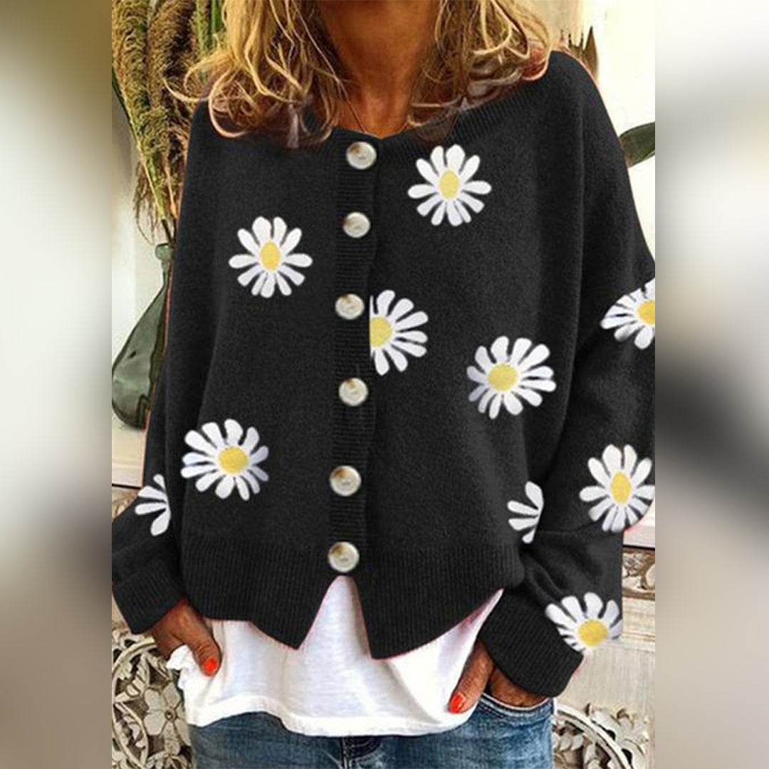 Amaris - Cardigan en laine tricoté à motif floral femme