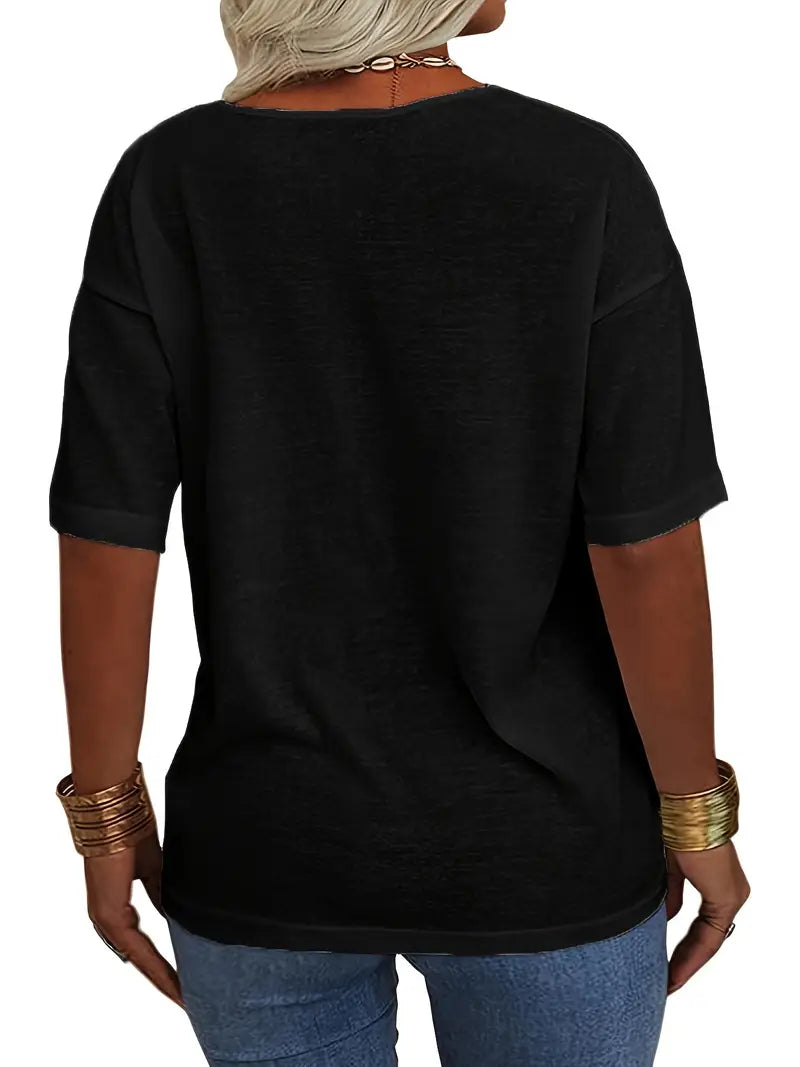 T-Shirt Femme Col V Manches Courtes Ample - Elba