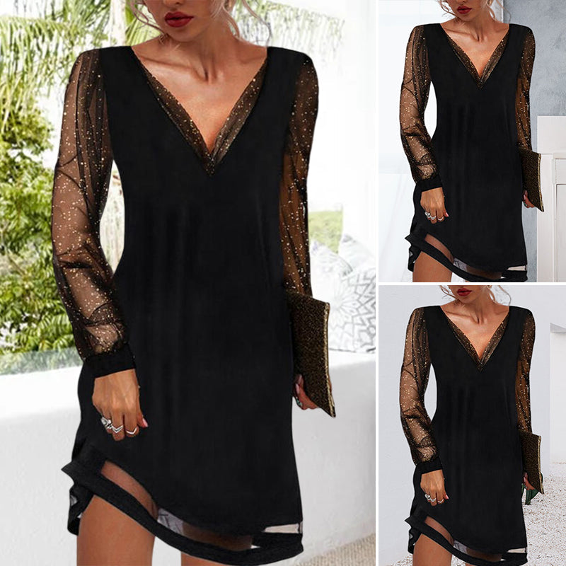 Lucie - Robe De Soirée Élégante Manches Paillettes Femme