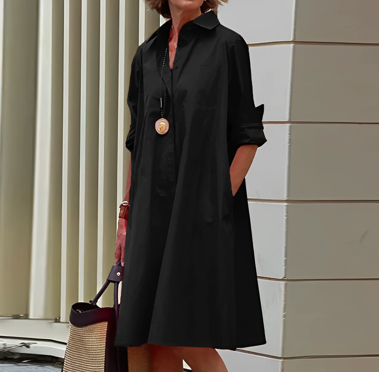 Robe Chemise Longue Femme - Marine