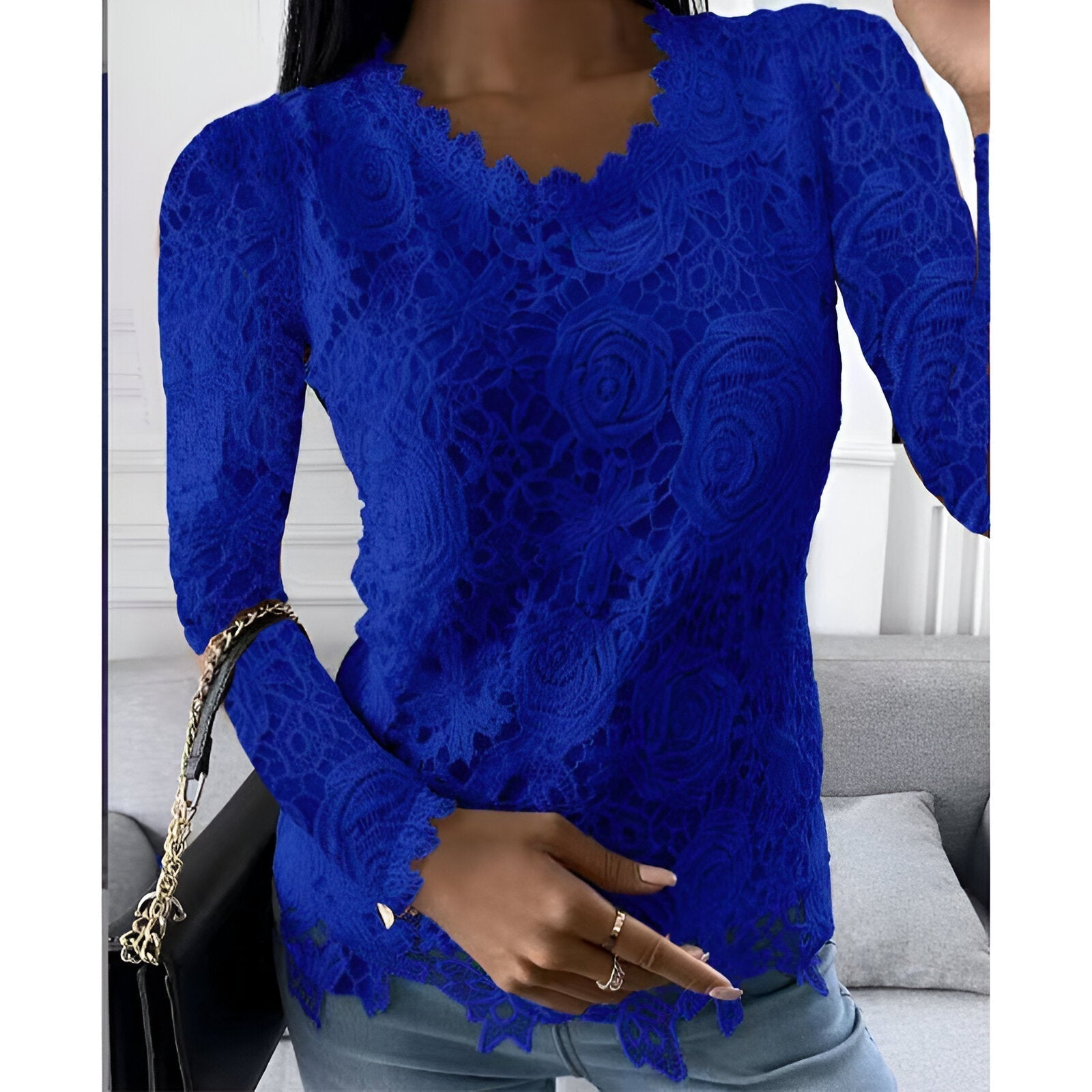 Haut Femme En Dentelle Manches Longues Col V ĂlĂ©gant - Clarisse