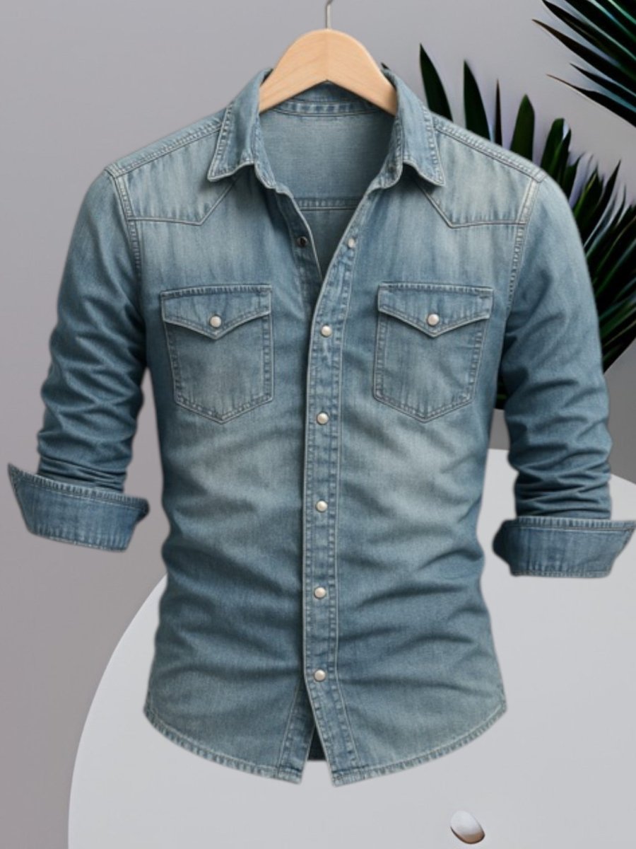 Nicolas - Chemise Denim Stylée Manches Longues Homme
