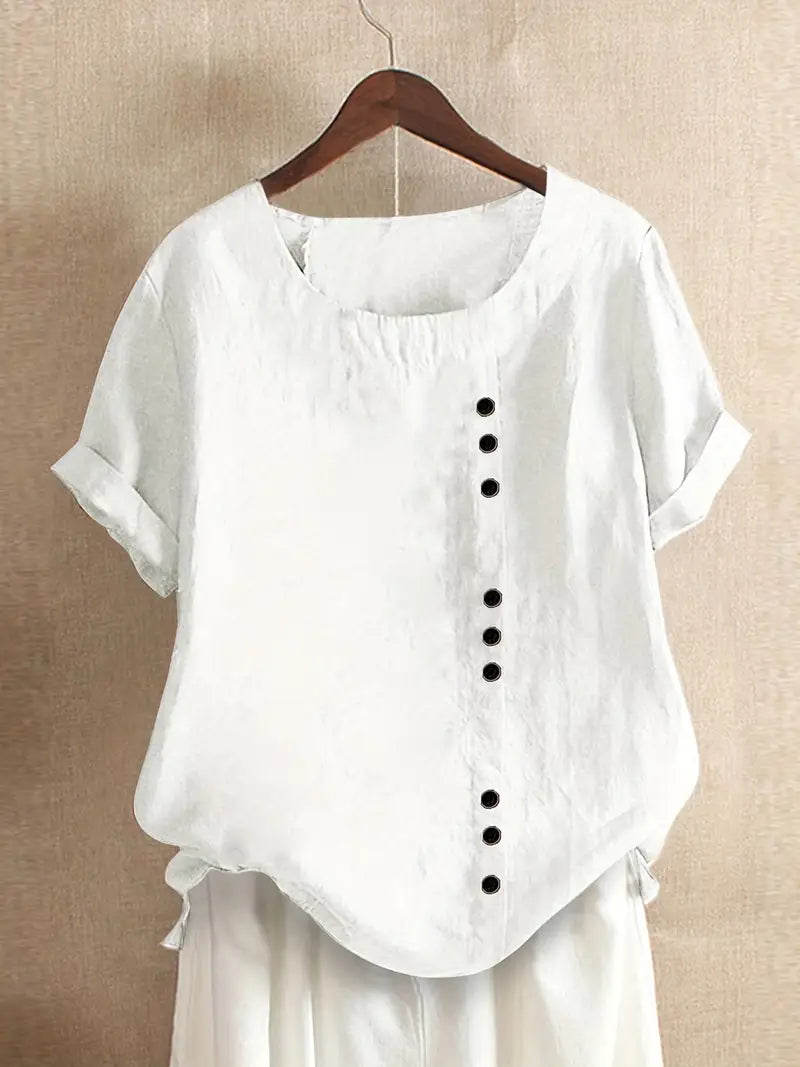 Blouse Femme En Lin Manches Courtes Boutonnée - Janine