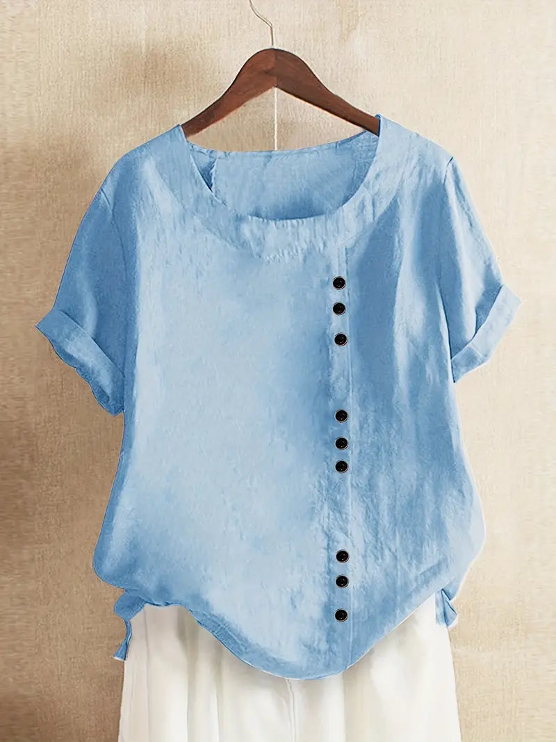 Blouse Femme En Lin Manches Courtes Boutonnée - Janine