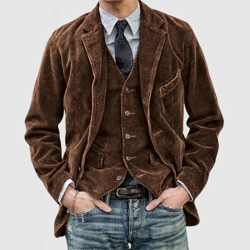 Veste Homme En Velours Côtelé - Blouson Vintage à Boutons-Pression Avec Poches, Coupe Vent