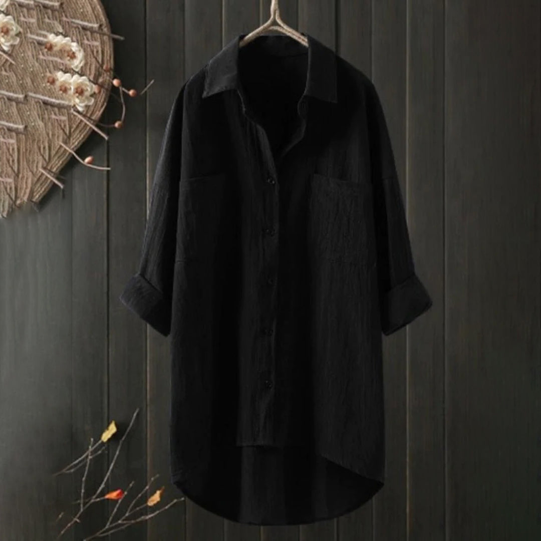 Marine - Blouse Lin Longue Oversized ĂlĂ©gante Femme